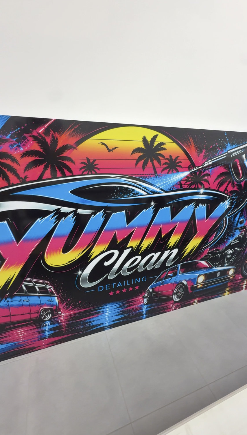 Panneau publicitaire Yummy Clean imprimé en couleurs